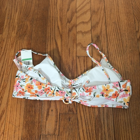 JESSICA SIMPSON White Floral Ruche Summer Dreaming Bikini Top Swimsuit Large NWT - Picture 4 of 9